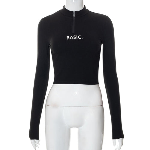 Monogram Print Tight Crop Neck Long Sleeve