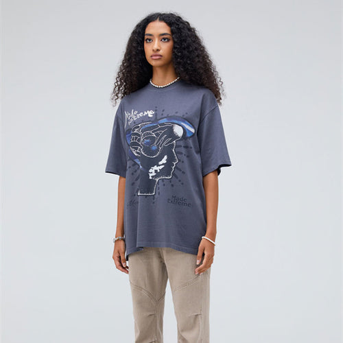 Street Fun Adhesive Letter Men's Loose Short Sleeve