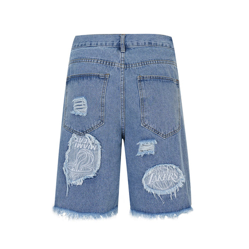 Men's Ripped Raw Edge Straight Denim Cropped Pants