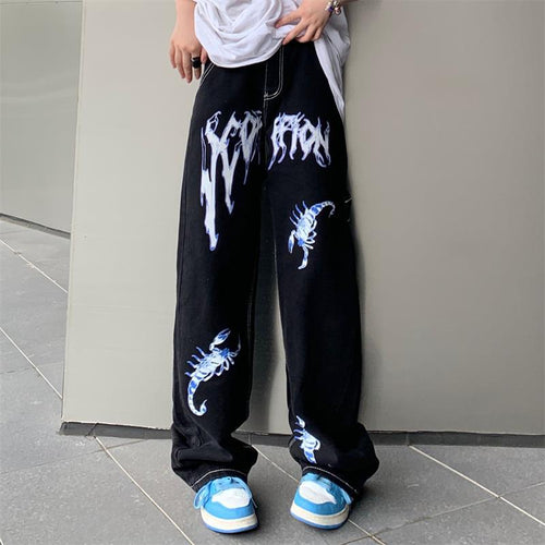 Street Print High Waist Jeans For Men And Women