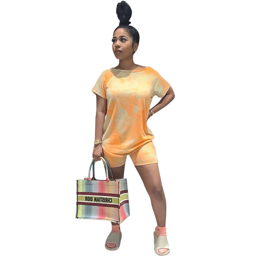 Fashion Casual Sports Suit Tie-Dye Short-Sleeved Shorts Two-Piece Suit