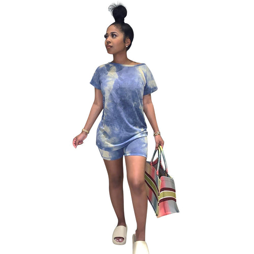 Fashion Casual Sports Suit Tie-Dye Short-Sleeved Shorts Two-Piece Suit