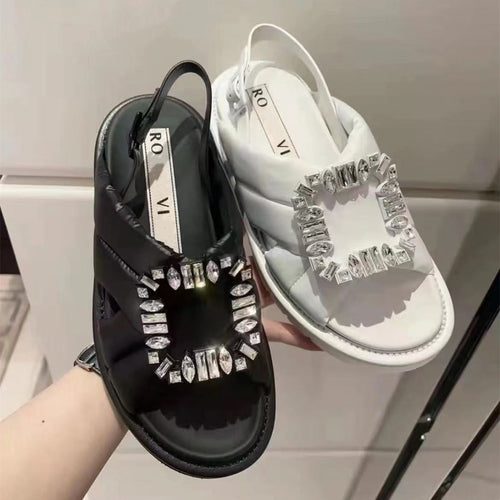 Casual Rhinestone Square Buckle Flat Sandals