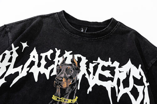 Letter Short Sleeve Doberman Pinscher Printed T-shirt