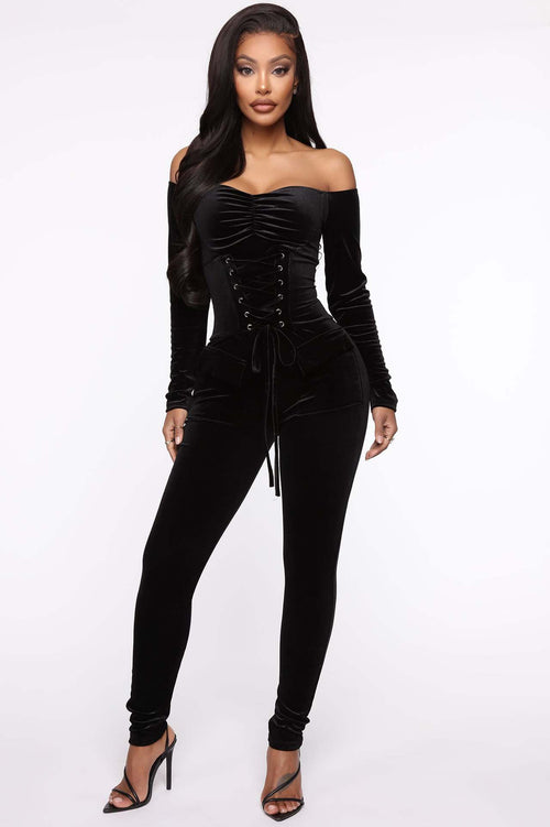 Women's Velvet One-shoulder Strap Slim Fit Jumpsuit