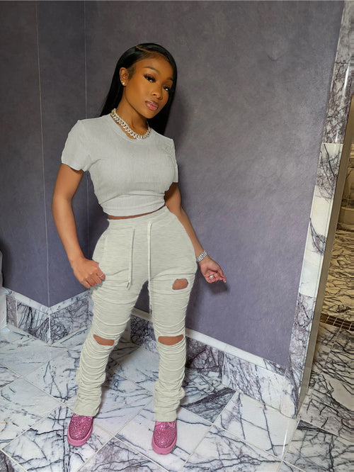 Short-Sleeved Trousers Ripped Trousers set