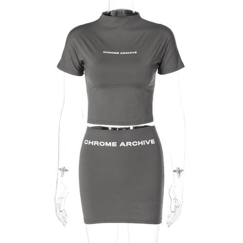 Letters Printed Crew Neck Top Skirt Suit