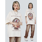 Trendy Loose Shoulder Round Neck Short Sleeves