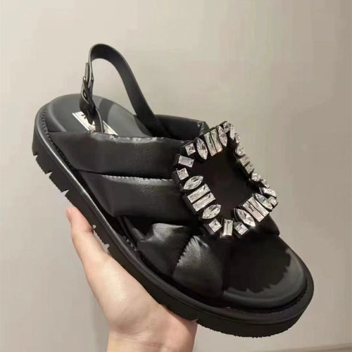 Casual Rhinestone Square Buckle Flat Sandals