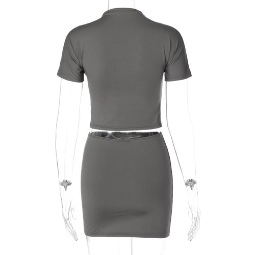 Letters Printed Crew Neck Top Skirt Suit