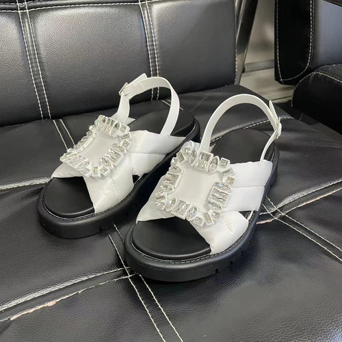 Casual Rhinestone Square Buckle Flat Sandals