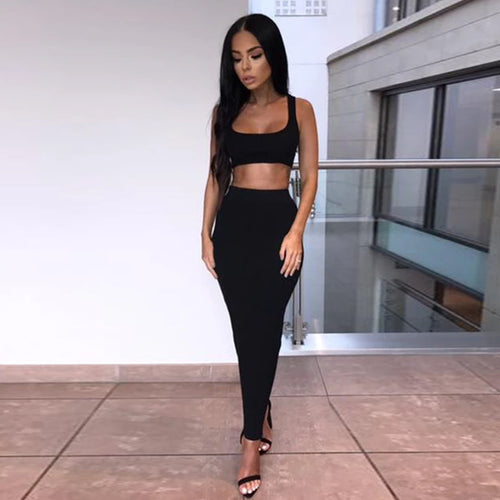 Summer Knitted Vest Cropped Crop Top Set