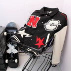 Men's High Street Letter Embroidered Colorblock Lapel Baseball Uniform