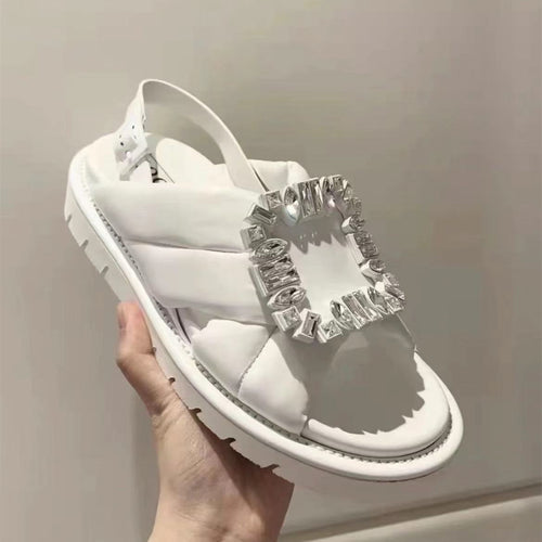 Casual Rhinestone Square Buckle Flat Sandals