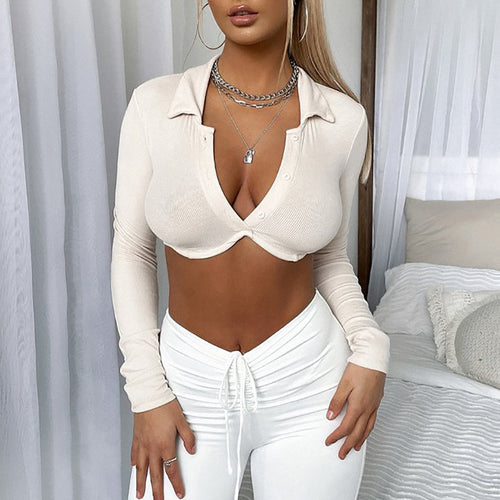 Lapel Breasted Short T-shirt Solid Color Top