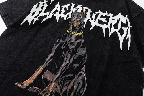 Letter Short Sleeve Doberman Pinscher Printed T-shirt