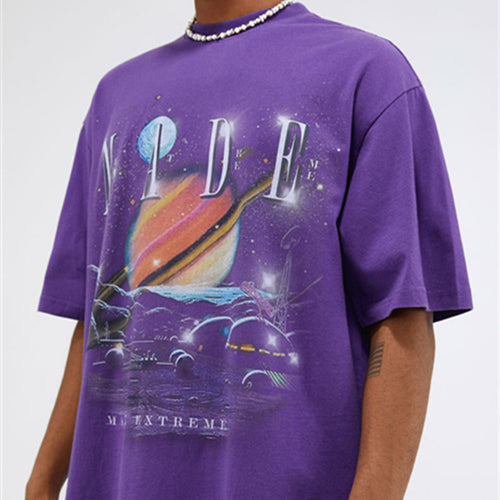 Street Men's Wear National Fashion Brand Star Print Washed And Worn Short Sleeve