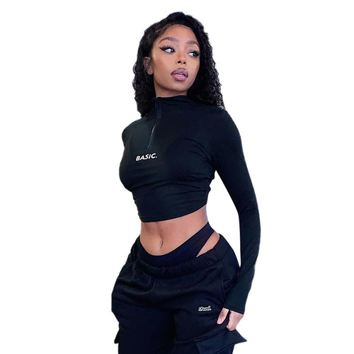 Monogram Print Tight Crop Neck Long Sleeve