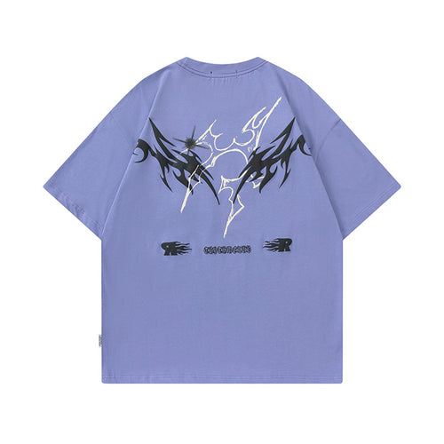 High Street Niche National Fashion Painting Lightning Theme Design Drop Shoulder Short Sleeve T-shirt