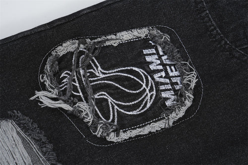 Men's Ripped Raw Edge Straight Denim Cropped Pants