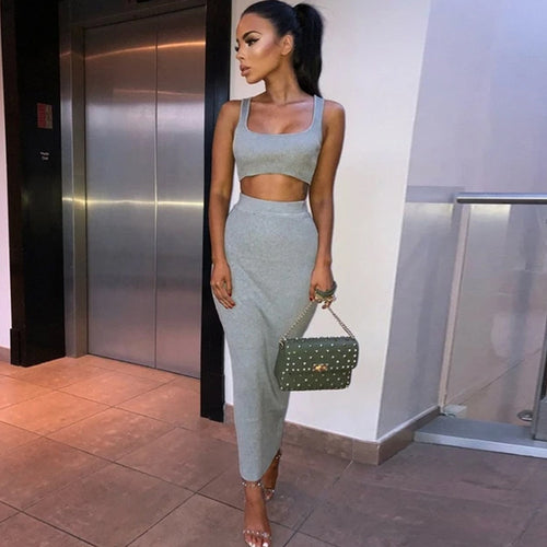Summer Knitted Vest Cropped Crop Top Set
