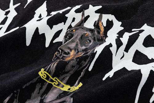 Letter Short Sleeve Doberman Pinscher Printed T-shirt