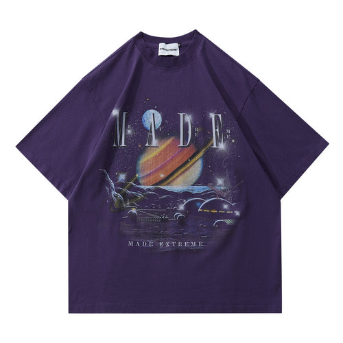 Street Men's Wear National Fashion Brand Star Print Washed And Worn Short Sleeve