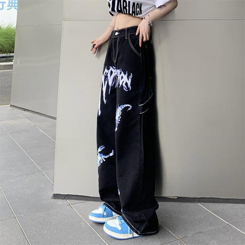 Street Print High Waist Jeans For Men And Women