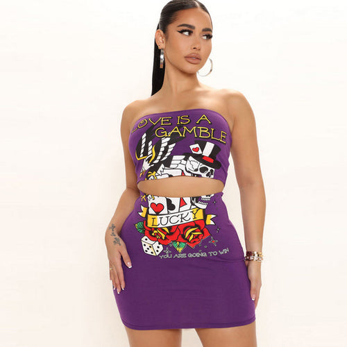 Nightclub Printed Skirt Two-piece Suit