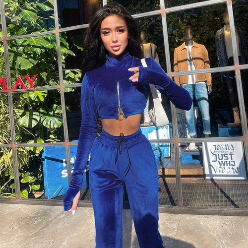 Short Exposed Navel Top Slim Pants Set