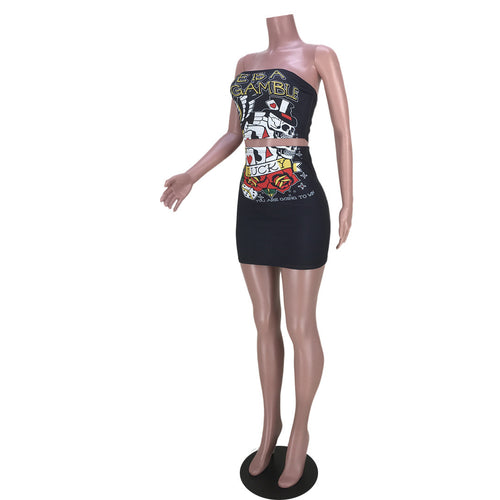 Nightclub Printed Skirt Two-piece Suit