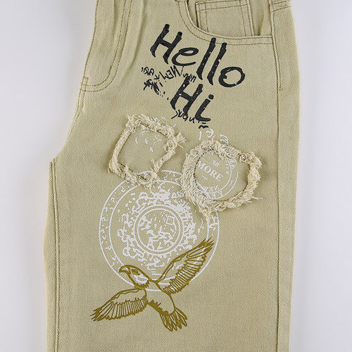 Women's Pants American Style Printed Jeans Skin