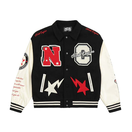 Men's High Street Letter Embroidered Colorblock Lapel Baseball Uniform