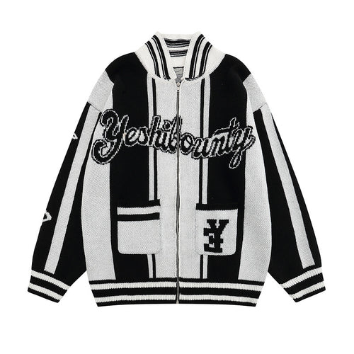 Men's Knit Cardigan High Street Retro Contrast Stripe Jacket