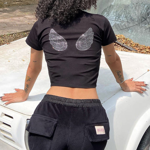 Crop Top Hot Diamond Heart Wings
