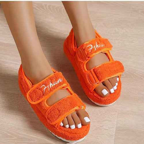Women's Fashion Simple A Word Thick Bottom Hairy Sandals