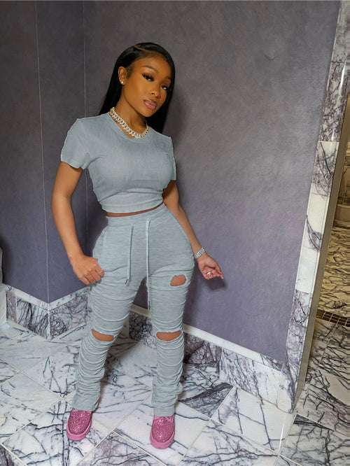 Short-Sleeved Trousers Ripped Trousers set