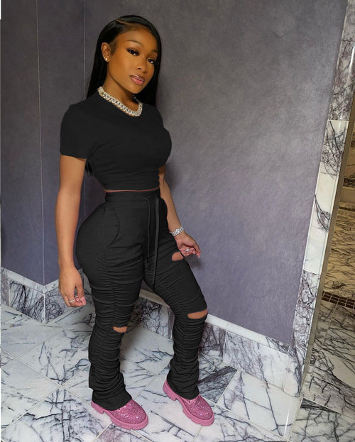 Short-Sleeved Trousers Ripped Trousers set