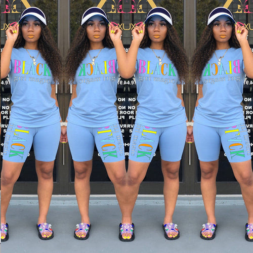 Set multicolor short-sleeved shorts with letters