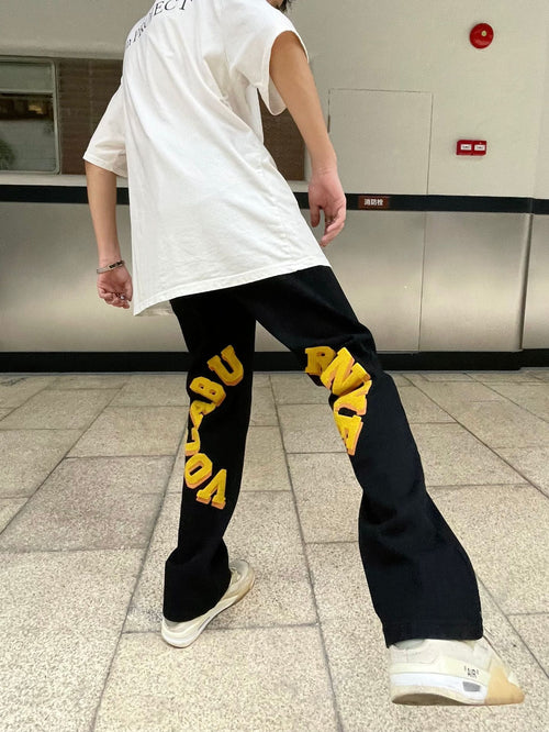 Men's And Women's Towel Embroidered Street Fashion Jeans Trousers