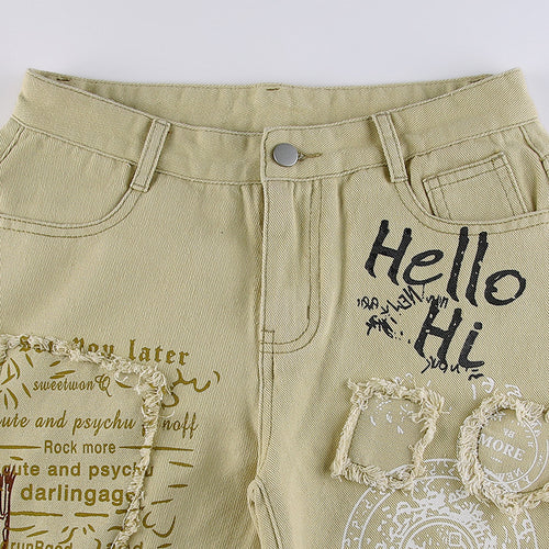 Women's Pants American Style Printed Jeans Skin