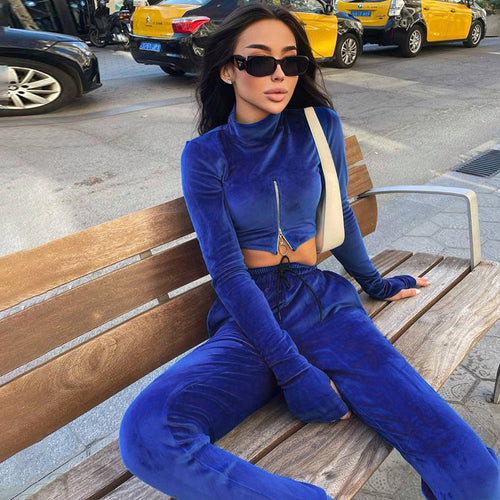 Short Exposed Navel Top Slim Pants  Set