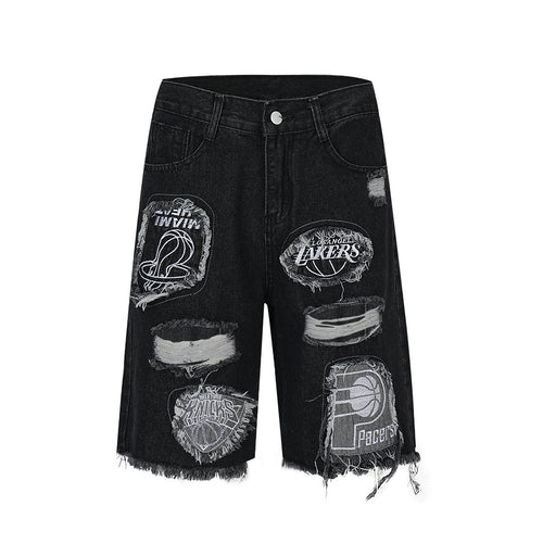 Men's Ripped Raw Edge Straight Denim Cropped Pants