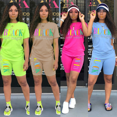 Set multicolor short-sleeved shorts with letters