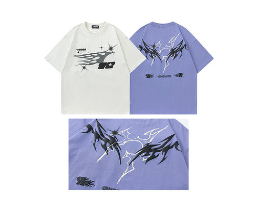 High Street Niche National Fashion Painting Lightning Theme Design Drop Shoulder Short Sleeve T-shirt