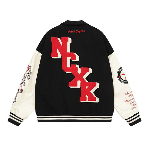 Men's High Street Letter Embroidered Colorblock Lapel Baseball Uniform