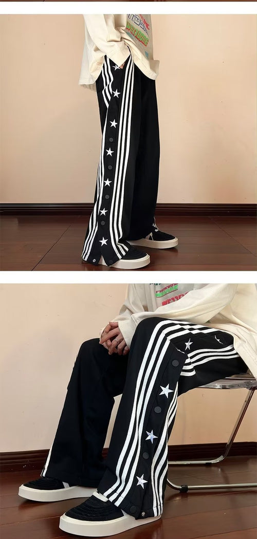 Striped Breasted XINGX Casual Pants Loose Straight Sports Trousers