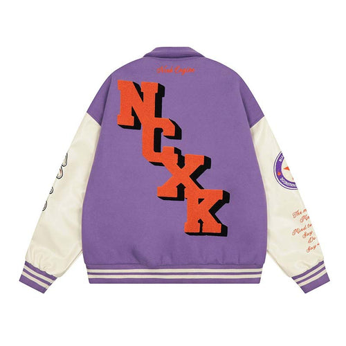 Men's High Street Letter Embroidered Colorblock Lapel Baseball Uniform