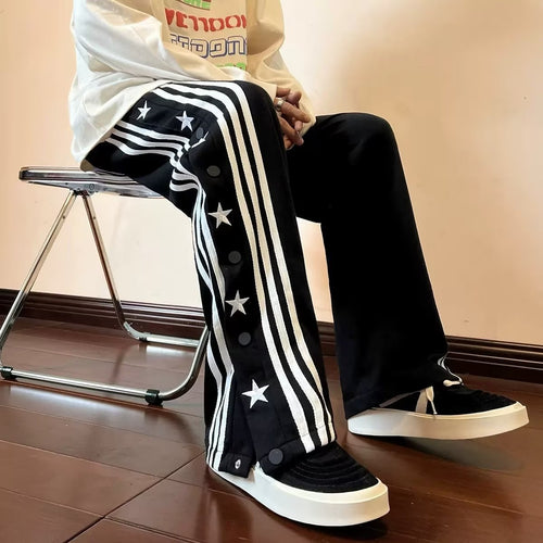 Striped Breasted XINGX Casual Pants Loose Straight Sports Trousers