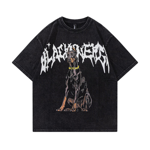 Letter Short Sleeve Doberman Pinscher Printed T-shirt